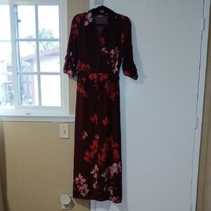 Eva Mendes Red and Pink Floral V-Neck Gown Size M